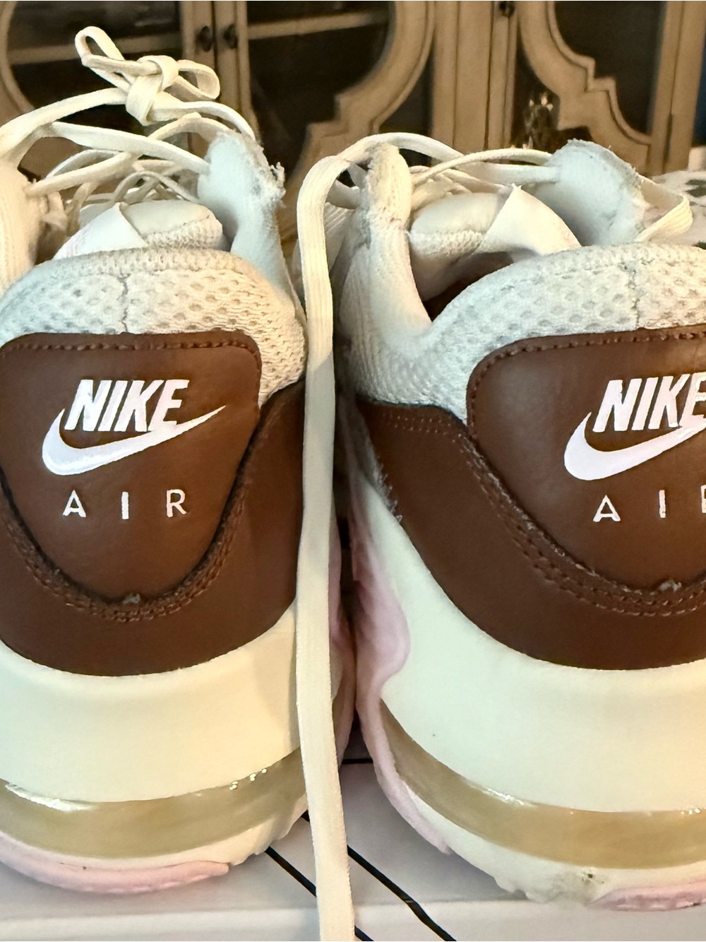 Nike Air Sneakers in White, Brown & Light Pink
